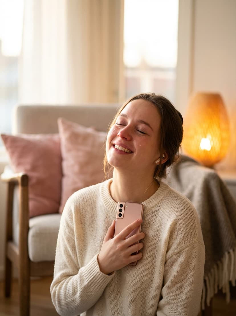 A person emotionally moved while listening to their personalised LoveTune song