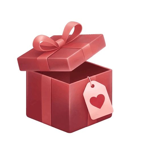 An open pink gift box with a heart gift tag, representing the LoveTune personalised song gift